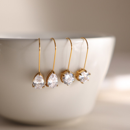 Boucles d'oreilles puces pour femmes, en acier inoxydable, étanches, couleur or, avec zircon, forme goutte simple