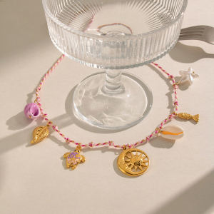Colliers Tressés Pour Femmes, En Acier Inoxydable Doré, Imperméables, En Forme De Soleil Romantique Et Coquillage. h5 Image2