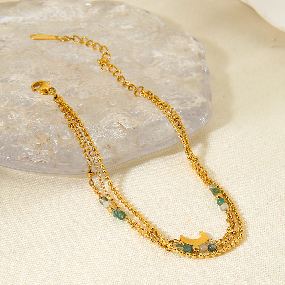 Chaîne De Main Pour Femme, Style Bohème, En Acier Inoxydable, Couleur Or, Avec Zircon, Et Pendentif Lune Ethnique. Image3