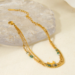 Chaîne De Main Pour Femme, Style Bohème, En Acier Inoxydable, Couleur Or, Avec Zircon, Et Pendentif Lune Ethnique. h5 Image3