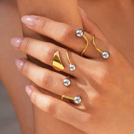 Bague tendance rétro minimaliste au quotidien, de forme irrégulière, en acier inoxydable étanche couleur or