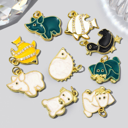 Pendentifs pour femmes, style cuivre doré, motif animal et poisson, à faire soi-même (série simple) 2