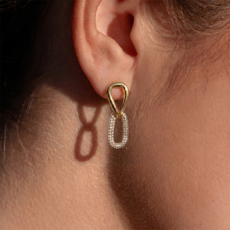Boucles d'oreilles pendantes pour femme, luxueuses et originales, en acier inoxydable imperméable, couleur or, ornées de zircon. Forme irrégulière et patchwork.