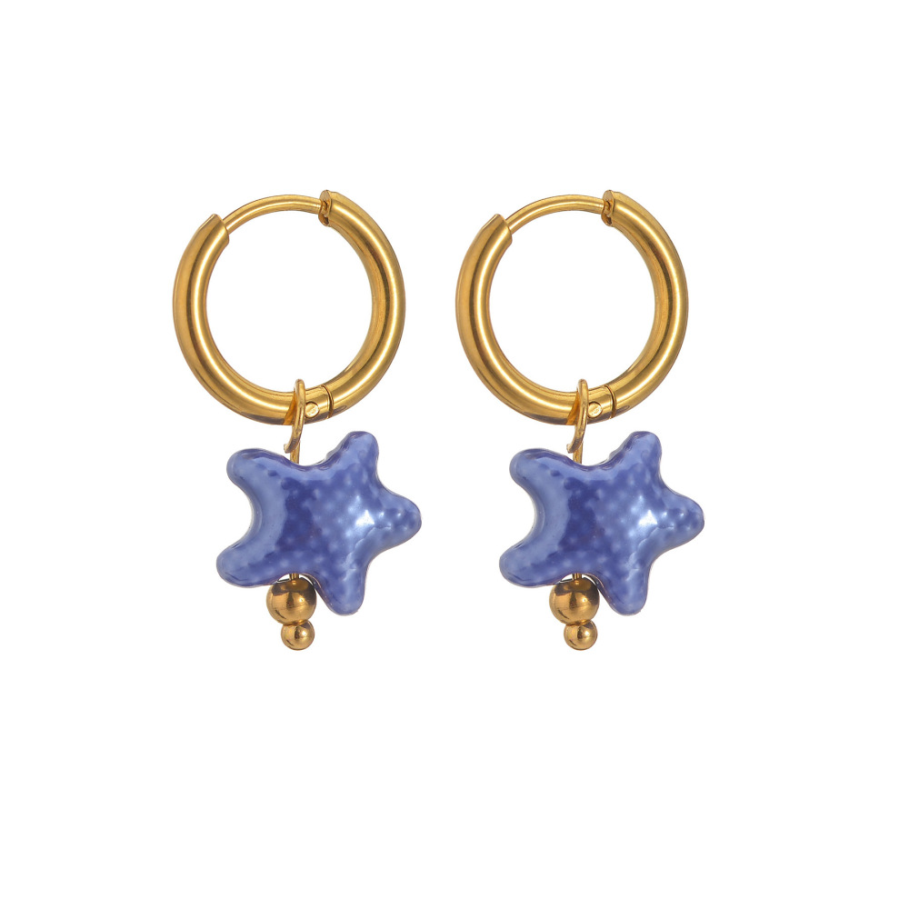 Boucles D'Oreilles Pendantes Pour Femmes, Style Océanique, En Céramique, Motif Étoile De Mer, En Acier Inoxydable Étanche. 