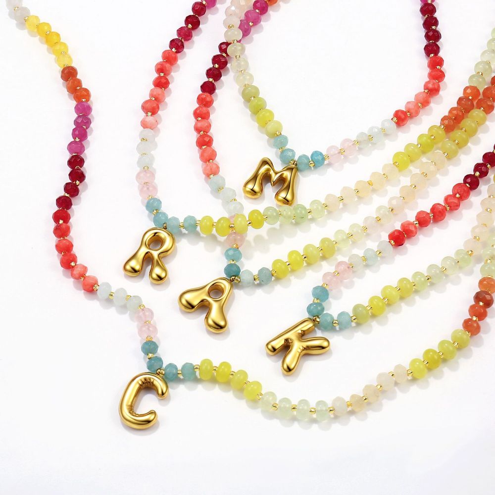 Colliers De Perles Pour Femmes Avec Lettres Douces Et Pierres Naturelles Image2