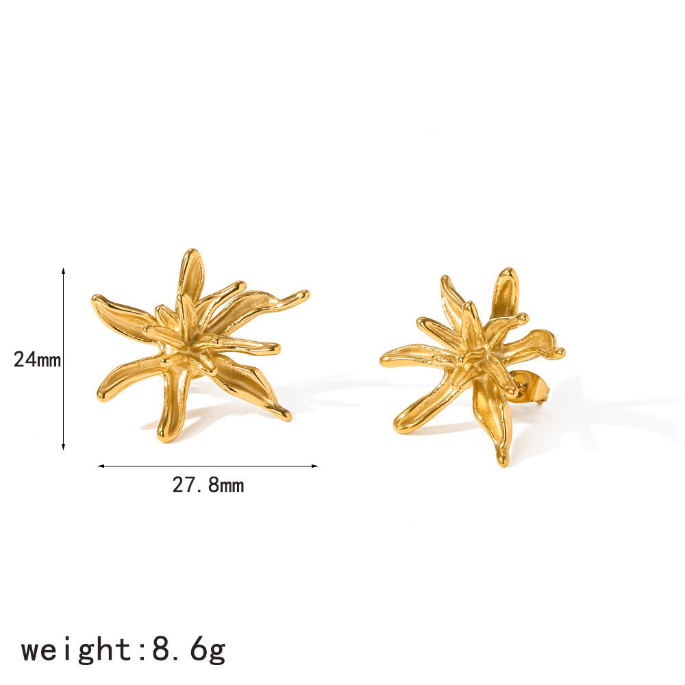 Boucles D'Oreilles Puces Pour Femmes En Acier Inoxydable, Forme De Fleur, Couleur Or, Étanches 