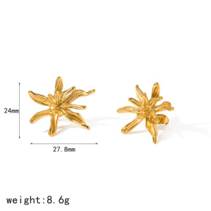 Boucles D'Oreilles Puces Pour Femmes En Acier Inoxydable, Forme De Fleur, Couleur Or, Étanches h5 