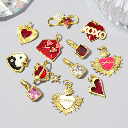 Série romantique DIY Lettre Cœur Enveloppe Rectangle Couleur cuivre or Zircon Pendentifs 2