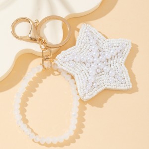 Porte-Clés Simple En Alliage, Perles Naturelles Style Océanique, Étoiles De Mer Tissées, Perles Tressées, Série Simple, En Forme D'Étoile De Mer. h5 Image4