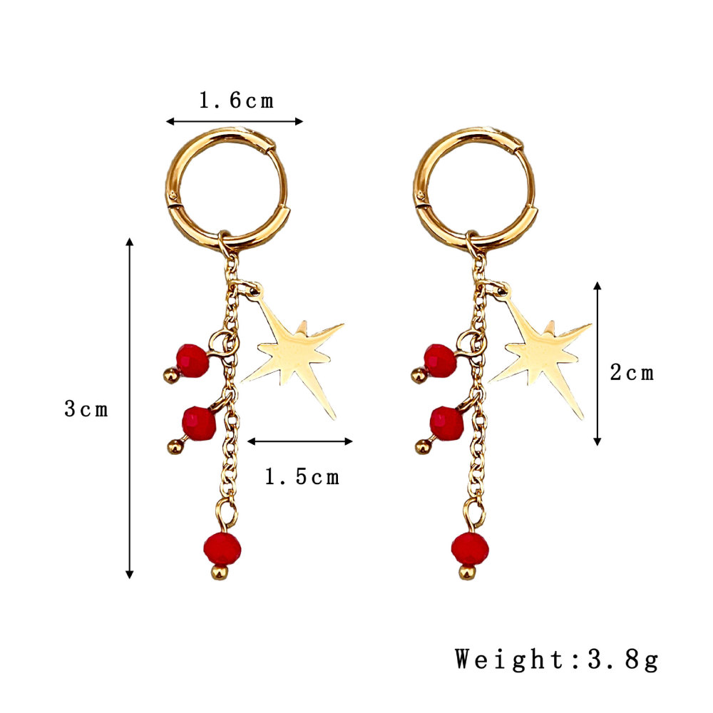 Boucles D'Oreilles Pendantes Pour Femmes, Modèle Sweet Tassel Star, En Acier Inoxydable, Étanches, Couleur Or, De La Collection Simple Series. Image3