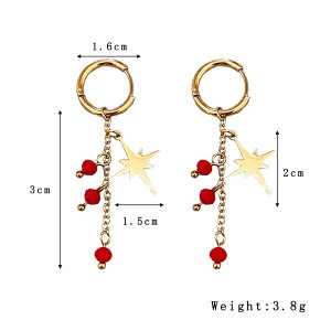 Boucles D'Oreilles Pendantes Pour Femmes, Modèle Sweet Tassel Star, En Acier Inoxydable, Étanches, Couleur Or, De La Collection Simple Series. h5 Image3