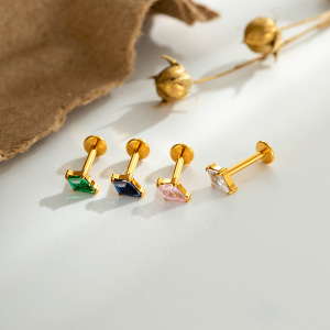 Boucles D'Oreilles Piercing Pour Femme, Forme Géométrique Simple, Alliage De Titane, Couleur Or, Zircon. h5 Image6