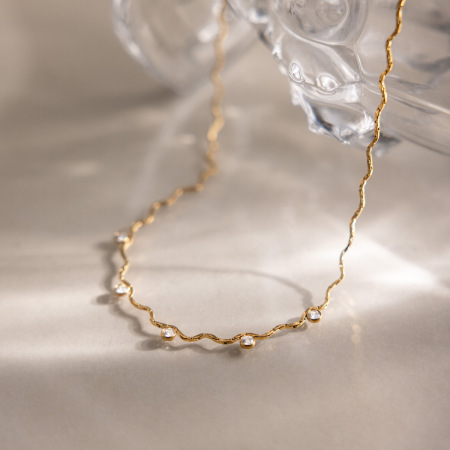 Colliers à maillons pour femmes, en acier inoxydable, couleur or, étanches, avec zircon, lignes simples 2