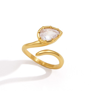 Bague Pour Femme En Acier Inoxydable Étanche Couleur Or, Forme De Goutte Simple, Sertie De Zircon. h5 Image5