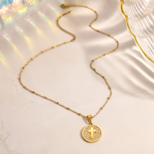 Colliers Pendentifs Pour Femmes En Forme De Croix Simple, En Acier Inoxydable, Couleur Or, Avec Strass Et Étanche h5 Image2