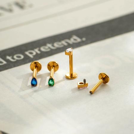 Boucles d'oreilles piercing pour femmes, en alliage de titane couleur or, serties de zircon, collection Simple Series Droplet 2