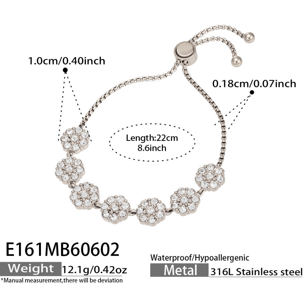 Bracelet Chaîne Femme Luxueux En Acier Inoxydable Imperméable, Orné De Zircon Et D'Un Patchwork Floral, Pour Tous Les Jours.