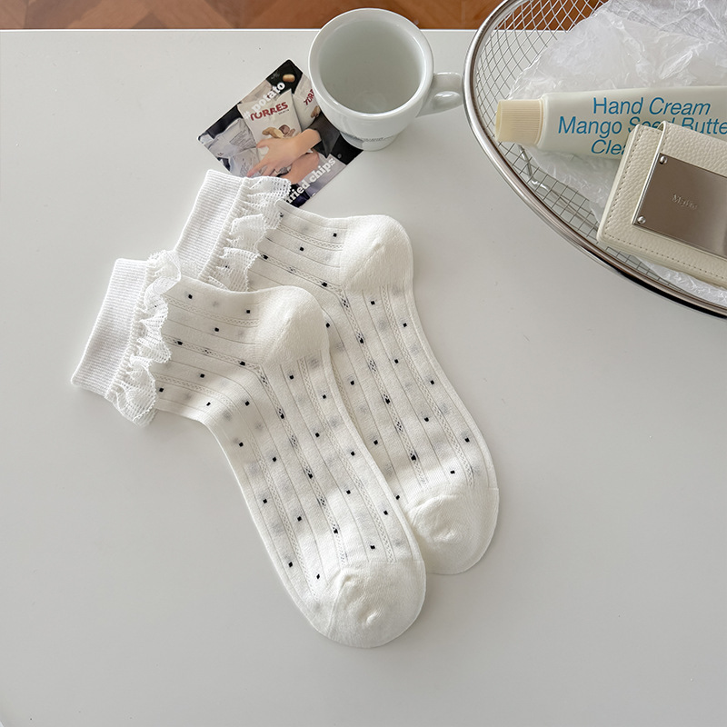 Chaussettes Mi-Mollet Élégantes À Pois, Couleur Unie, Légèrement Rebondissantes 