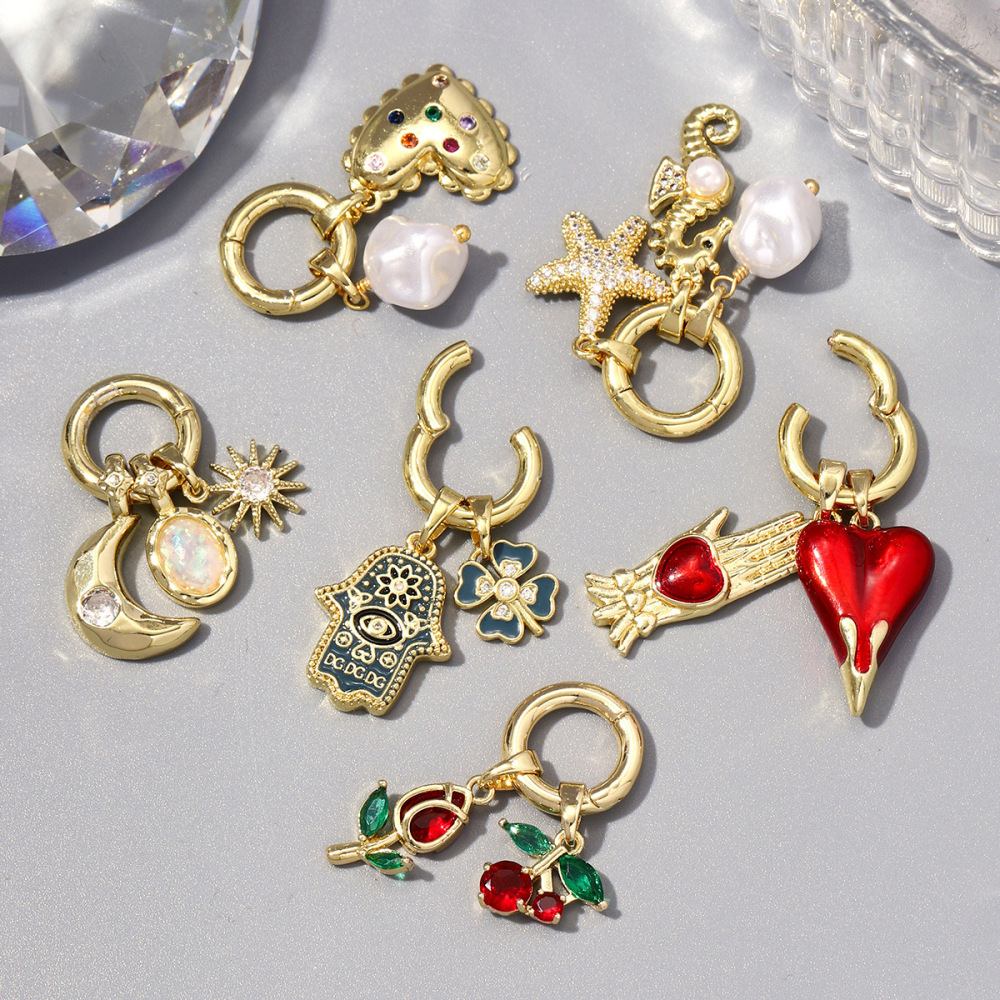 Pendentifs Femme Romantiques En Forme De Cœur, De Cerise Et De Lune, Couleur Cuivre Et Or Image2