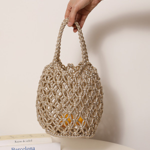 Sac Seau Femme En Pvc Tissé Ajouré, Couleur Unie Style Vacances h5 Image3
