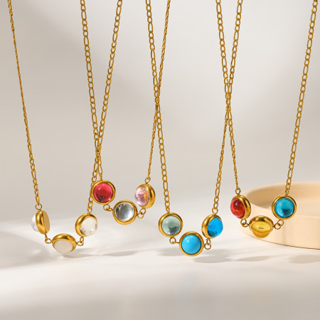 Colliers à maillons pour femmes Daily Circle en acier inoxydable étanche avec zircon coloré
