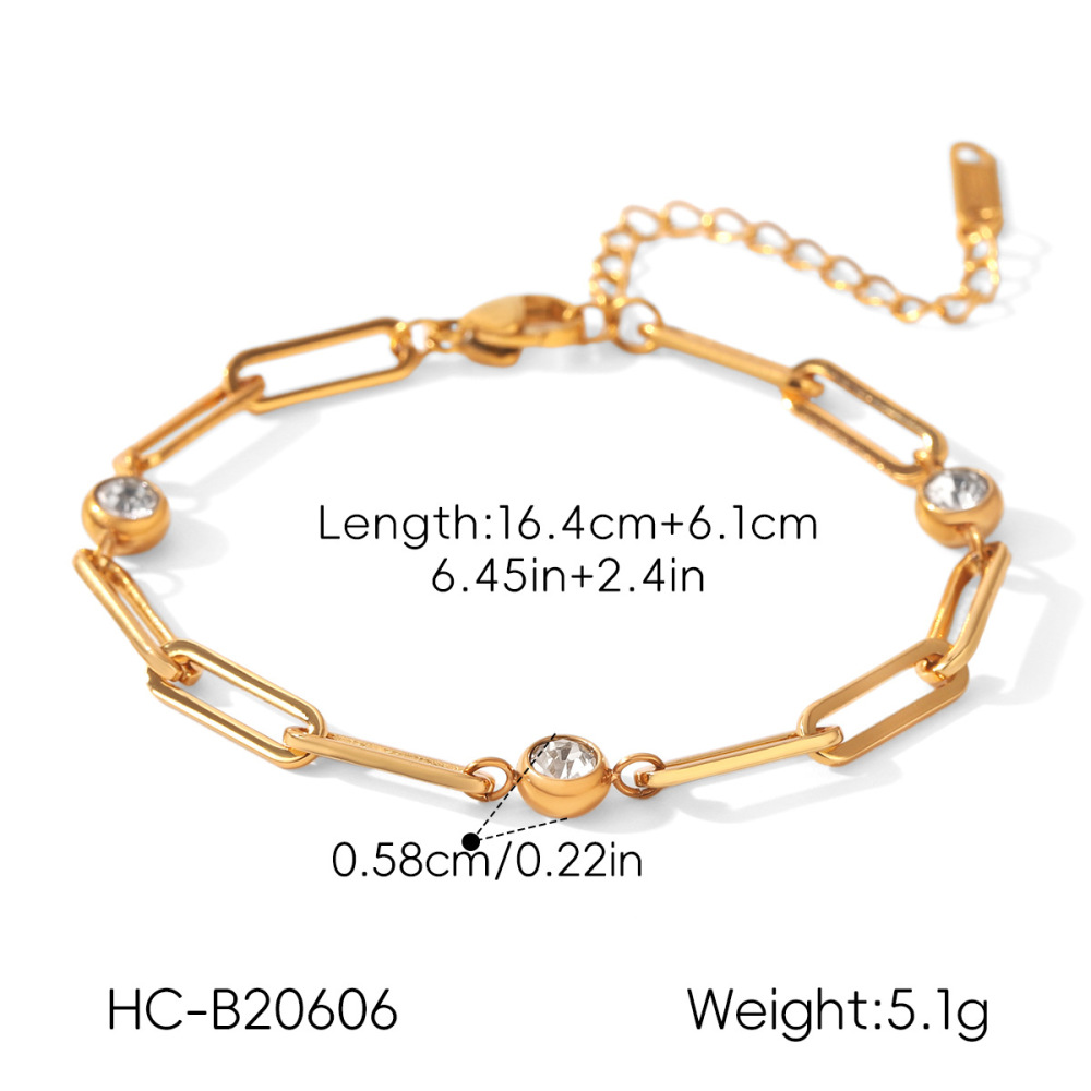Bracelet Chaîne Pour Femme Simple Series Daily Chain En Acier Inoxydable Étanche Couleur Or Avec Zircon Image2