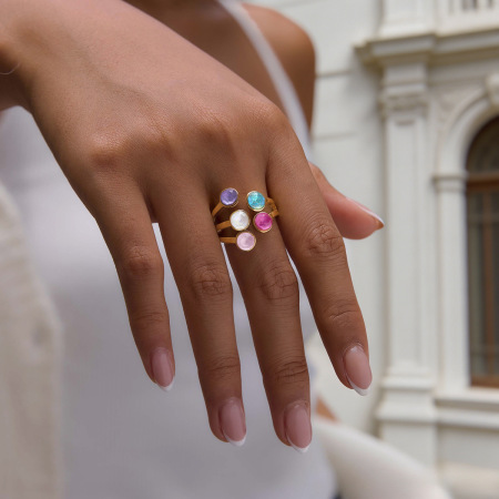 Bagues pour femmes en acier inoxydable doré, étanches, de forme irrégulière et ornées de strass, collection Luxueuse. 2