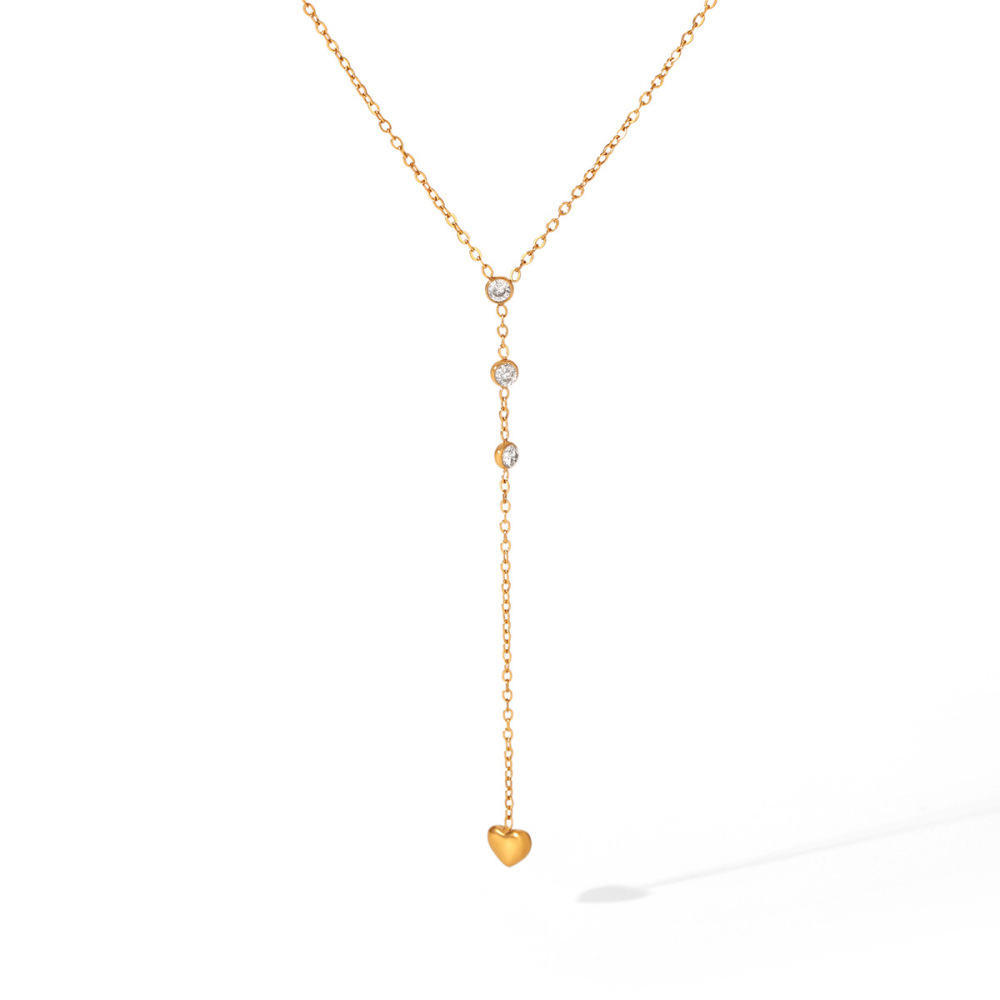 Colliers Pendentifs Pour Femmes Simple Series Daily Heart En Acier Inoxydable Étanche Couleur Or Avec Zircon Image5