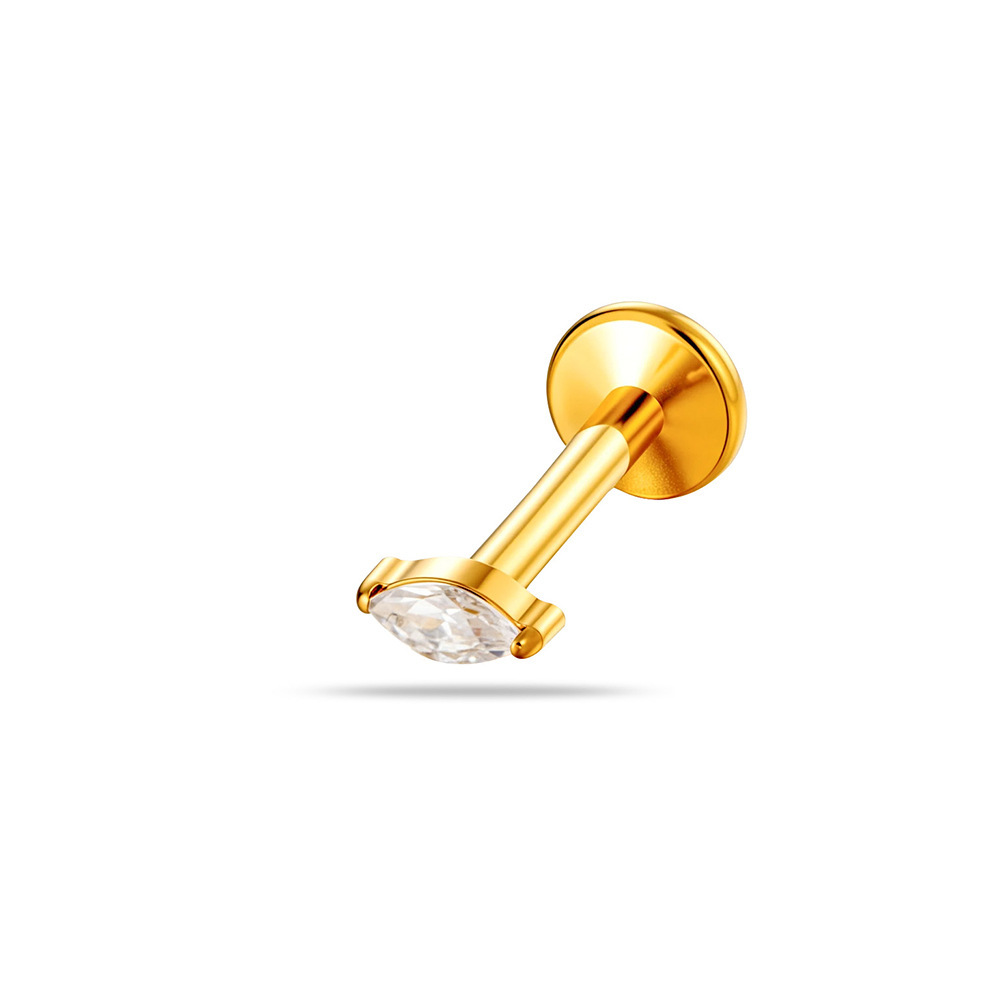 Boucles D'Oreilles Piercing Pour Femme, Forme Elliptique, Alliage De Titane, Couleur Or, Zircon. 