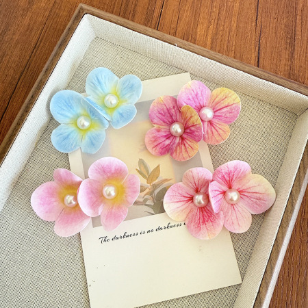 Pinces à cheveux en tissu dégradé de couleurs avec motif floral doux, collection Simple