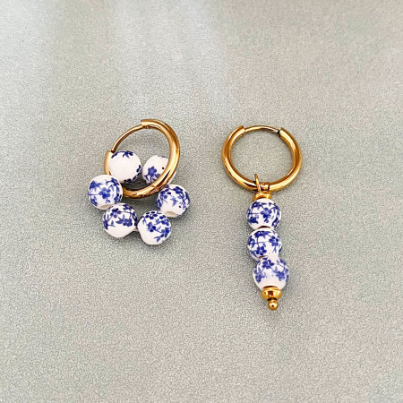 Boucles d'oreilles perles rétro Simple Series en acier inoxydable couleur or pour femmes