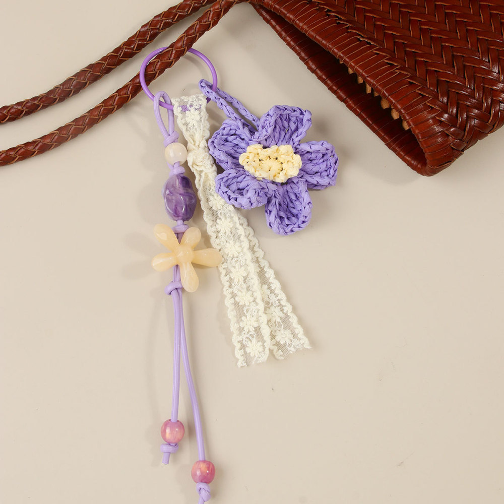 Breloques Pour Sac En Raphia Tressé, Perles Torsadées Sweet Flower De La Série Simple