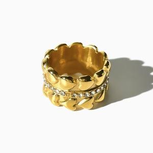 Bagues Tendance Rétro En Acier Inoxydable Doré Avec Strass, En Forme De Cœur. h5 Image3