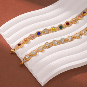 Bracelet Chaîne Simple Daily Chain Circle En Acier Inoxydable Étanche Couleur Or Avec Zircon Pour Femme h5 Image6