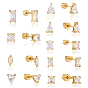 Boucles D'Oreilles Pour Femmes En Acier Inoxydable Imperméable, Forme Géométrique Simple, Couleur Or, Zircon. h5 Image6