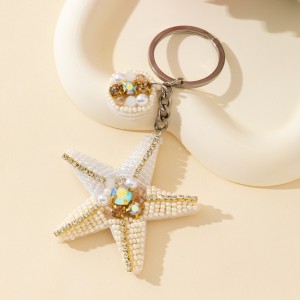 Porte-Clés Simple En Alliage, Perles Naturelles Style Océanique, Étoiles De Mer Tissées, Perles Tressées, Série Simple, En Forme D'Étoile De Mer. h5 Image3