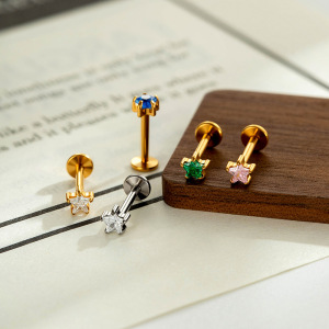 Boucles D'Oreilles Piercing Pour Femmes, En Alliage De Titane Couleur Or, Serties De Zircon, Série Simple Star h5 Image4