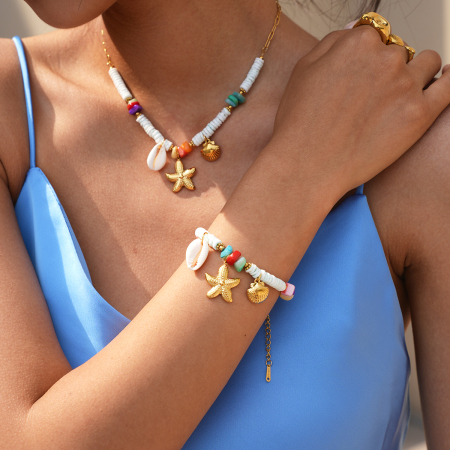 Bracelets tressés pour femmes Ocean Series Daily Shell Starfish en acier inoxydable, étanches, couleur or