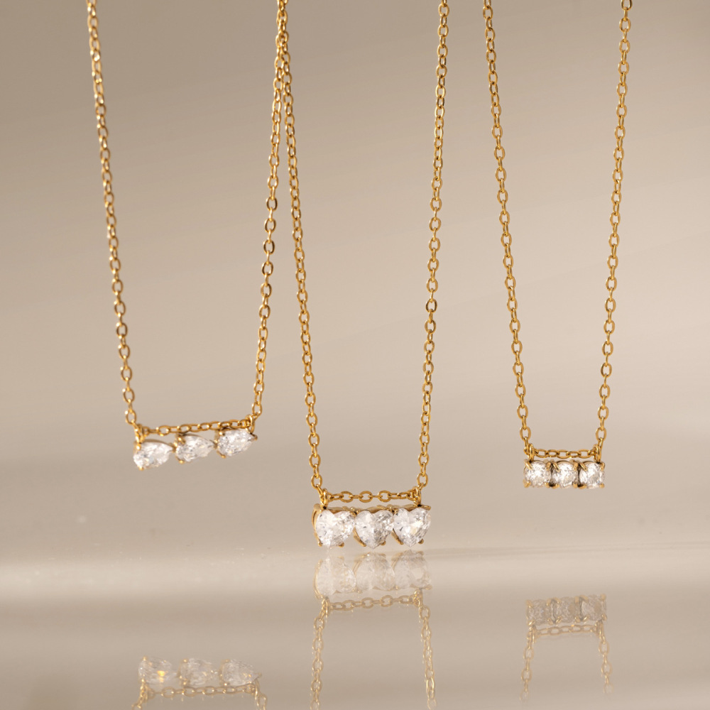 Colliers Pendentifs Pour Femmes, Collection Luxueuse, Motif Cœur Simple En Patchwork, Acier Inoxydable, Couleur Or, Zircon, Étanches Image3
