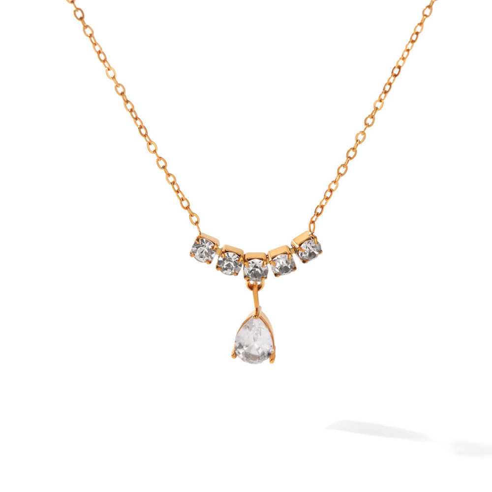 Colliers Pendentifs Pour Femmes Simple Series Daily Droplet En Acier Inoxydable Étanche Couleur Or Avec Zircon Image6