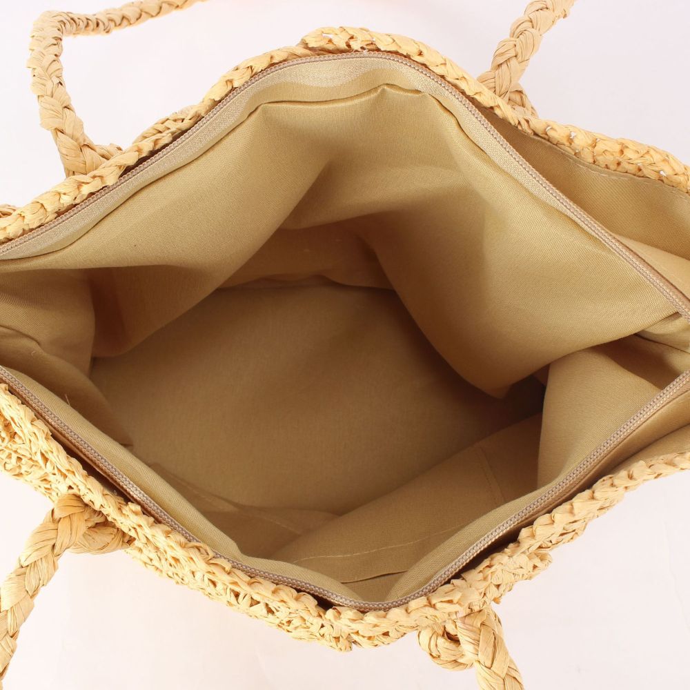 Sac Trapèze Femme En Raphia Tissé Uni Style Vacances h5Image3