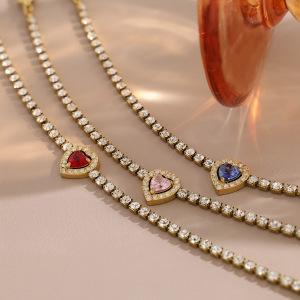 Bracelet À Breloques Pour Femme En Acier Inoxydable Doré, Orné De Strass Et De Zircon, Avec Un Cœur De Luxe h5 Image4