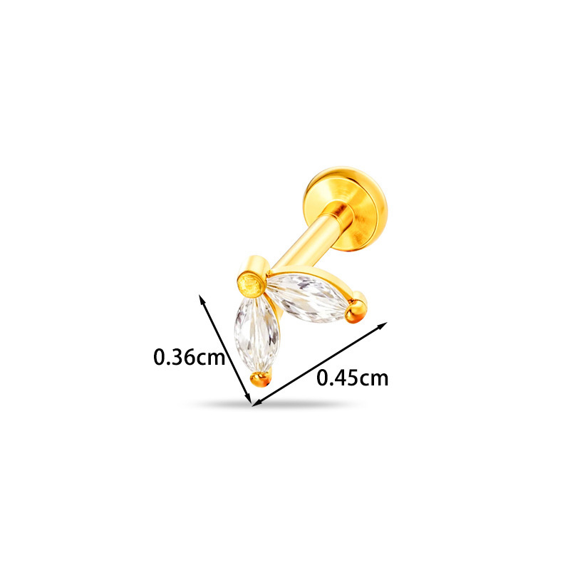 Boucles D'Oreilles Piercing Pour Femme, Style Simple, En Acier Inoxydable, Avec Cœur Et Papillon, Couleur Or, En Zircon. Image2
