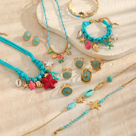 Ensembles de bijoux pour femmes en acier inoxydable doré, style océan romantique, motif étoile de mer et étoiles de mer