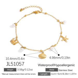Bracelet De Cheville En Acier Inoxydable Imperméable, Style Coquillage, Couleur Or, Perles Artificielles h5 