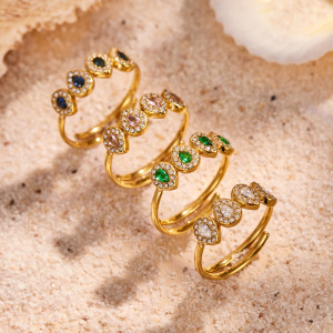 Bagues Pour Femmes En Acier Inoxydable Doré, Étanches, Serties De Zircon Et Ornées D'Une Goutte D'Eau, Collection Luxe Simple Droplet. h5 Image4