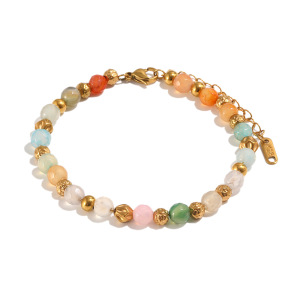 Bracelets Pour Femmes Sweet Beads En Acier Inoxydable Imperméable, Couleur Or Et Pierres Naturelles, Multicolores. h5 Image4