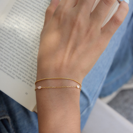 Bracelet chaîne simple en acier inoxydable étanche couleur or avec zircon pour femme