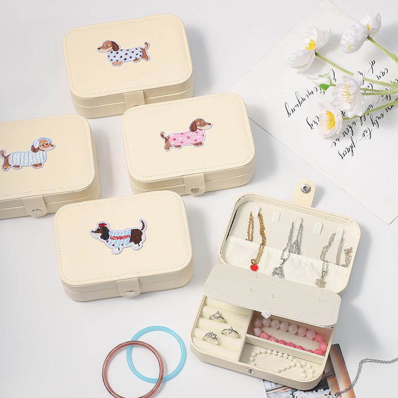 Boîtes À Bijoux En Pu À Pois Mignons Avec Un Teckel, Collection Romantique h5Image2