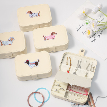 Boîtes à bijoux en PU à pois mignons avec un teckel, collection romantique 2